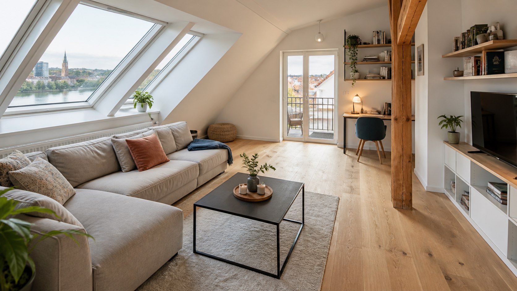 Dachgeschosswohnung mit hellen Dachfenstern nahe der Donau